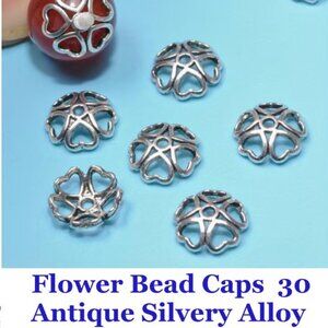 Antique Silvery Alloy Flower Bead Caps  30